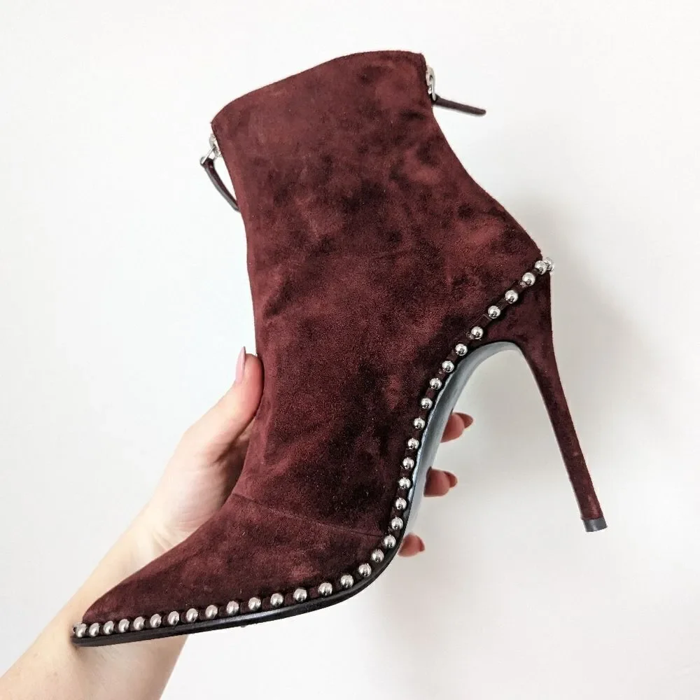 Alexander Wang cranberry maroon wine red suede studded Eri stiletto ankle boots